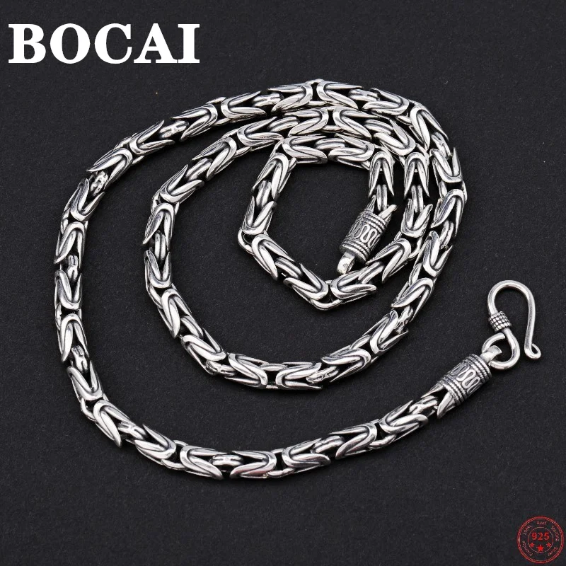 BOCAI S925 Sterling Silver Necklace Thai Silver Thick 4mm 5mm 6mm 7mm Twist-Chain Solid Argentum Neck Jewelry for Men Women