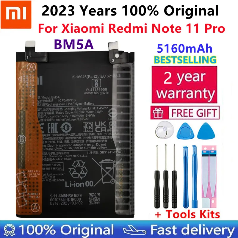 

100% Original New High Quality 5160mAh BM5A Phone Battery For Xiaomi MIUI Redmi Note 11 Pro 11pro Replacement Batteries Bateria