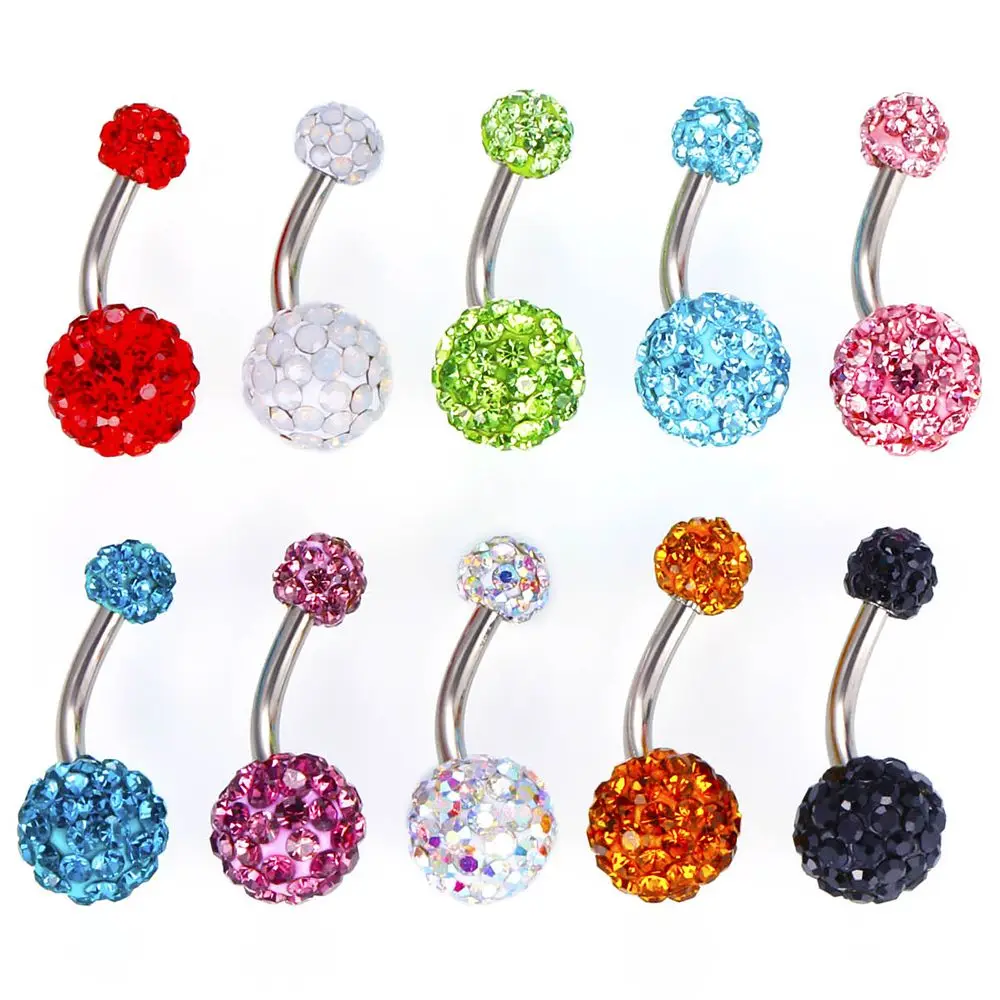 

Fashion Double Crystal Gem 8/10mm Crystal Balls Belly Bar Navel Ring Belly Button Ring Stainless Steel