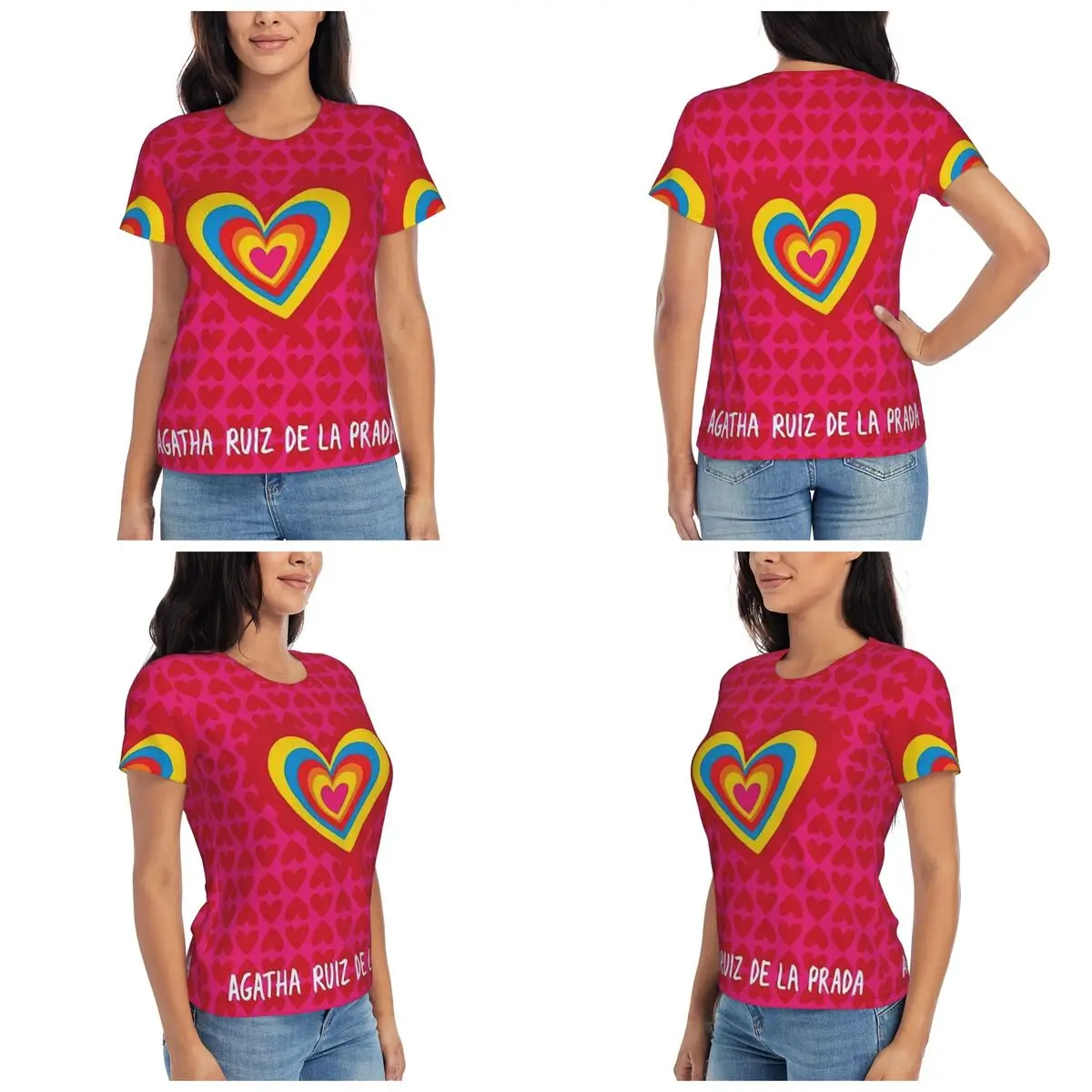 Фото Футболка с узором Agatha Ruiz-De La-Prada, женские футболки с короткими рукавами, одежда с круглым вырезом, хлопковые летние футболки, уличная одежда №1