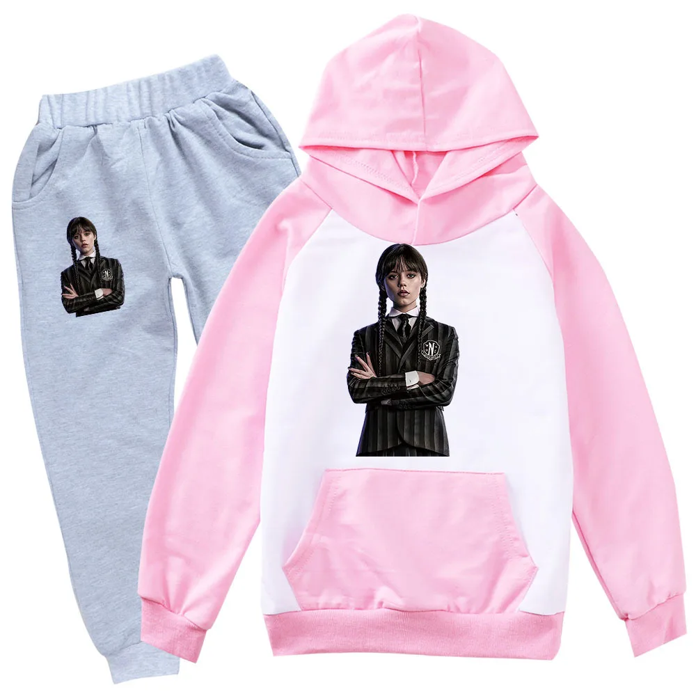 

Wednesday Addams Cartoon Hoodies Suits Casual Sweatshirts + Trousers Sets Toddler Girl Boy Kids Fashion Summer Sport Clothes
