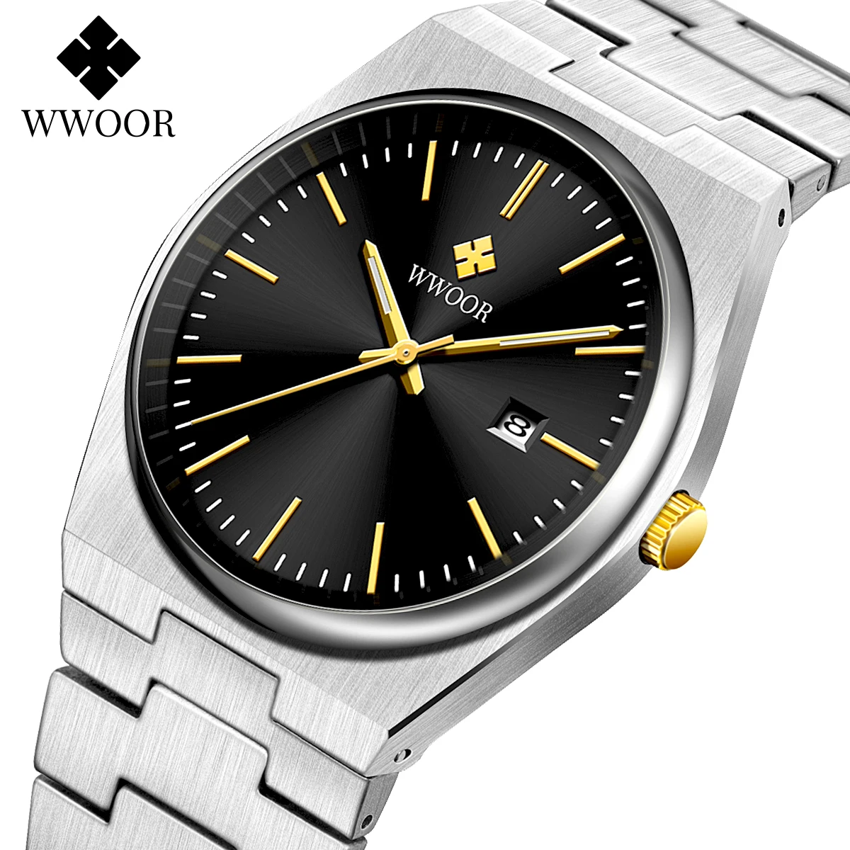 WWOOR New Mens Watches Top Luxury Quartz Watch For Men Automatic Date Stainless steel 10Bar Dive Sapphire Mirror Male Wristwatch