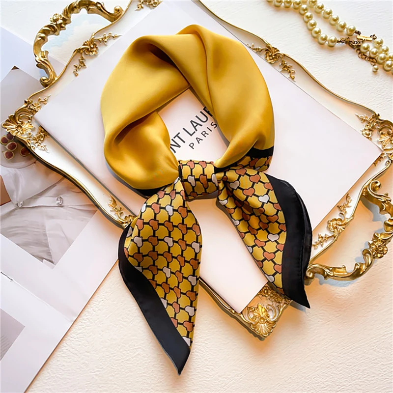 

New Shawl Wrap Print Silk Square Scarf Women Luxury Brand Hijab Female Hair Hand Wrist Foulard Headband 2022 Design Bandana