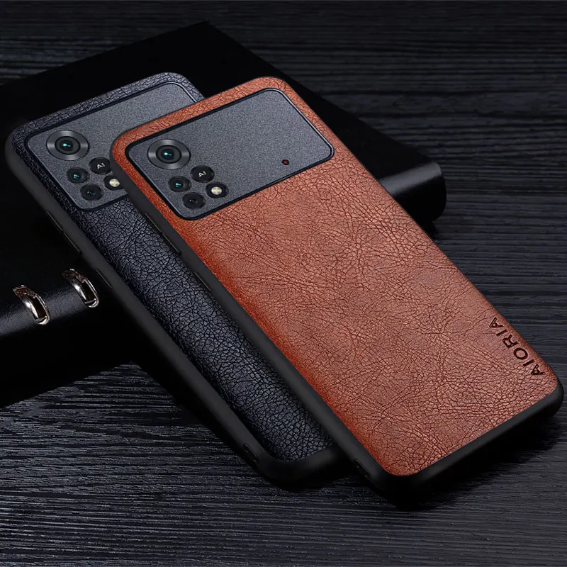 Case For Xiaomi Poco X4 Pro NFC 5G Premium PU Leather Retro Litchi Pattern Slim Fit Back Cover for poco x4 nfc pro phone case |