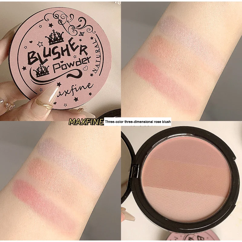 3-Color Peach Blush Contour Palette Highlight Shadow Rouge Makeup Palette Pressed Powder Hair Eyebrow Earth Pigment Cosmetics
