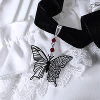 2022 fashion butterfly collection choker jewelry gothic black hollow pattern butterfly pendant necklace velvet choker jewelry
