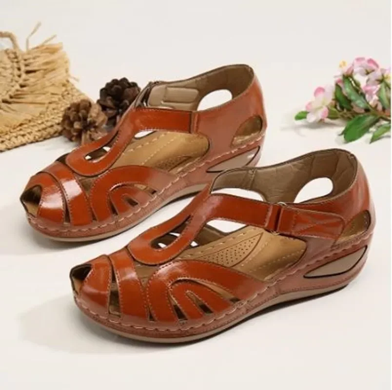 

NEW IN Shoes Women 2021 Summer Round Toe Wedges Sandals Femal Casual Shoes Breathable Hollow Out Mother Shoes Size 35-43