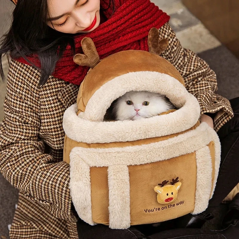 

Сумка-переноска для домашних животных, теплая переноска для собак, переносной ранец на двойном плечо для щенков и кошек