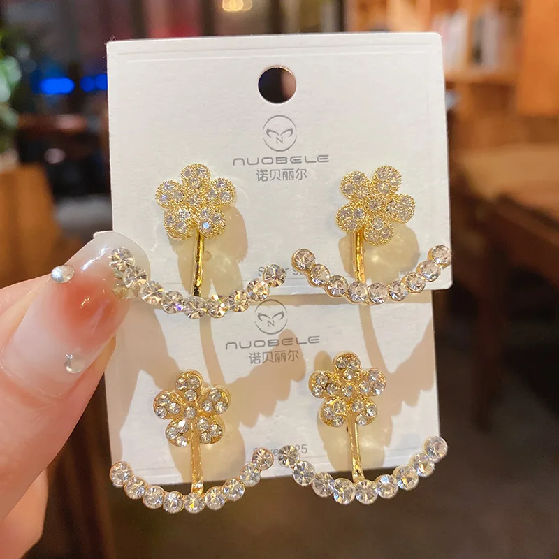 

Real Gold Electroplated Silver Needle Set With Diamond Zircon Flower Earrings Korea Dongdaemun Vintage Minority Tempera