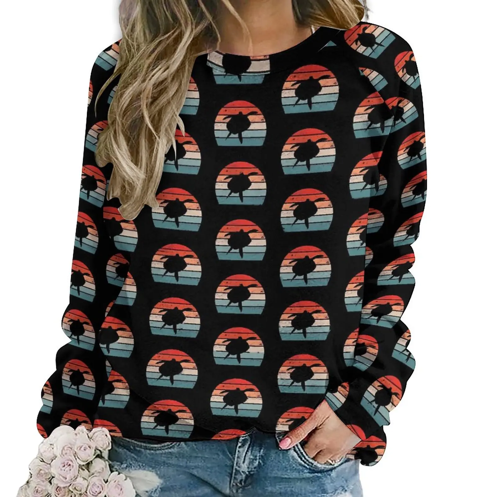 

Sea Turtle Hoodies Women Vintage Sunset Streetwear Casual Hoodie Long Sleeve Aesthetic Printed Clothing Big Size 2XL 3XL