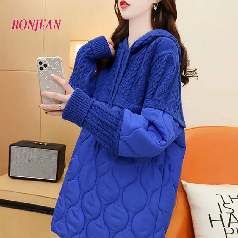 2022 Winter Fashion Rhombus Parkas High Quality Hooded Sweater Loose Warm Cotton Sweater Parka Plus Size Causal Parkas