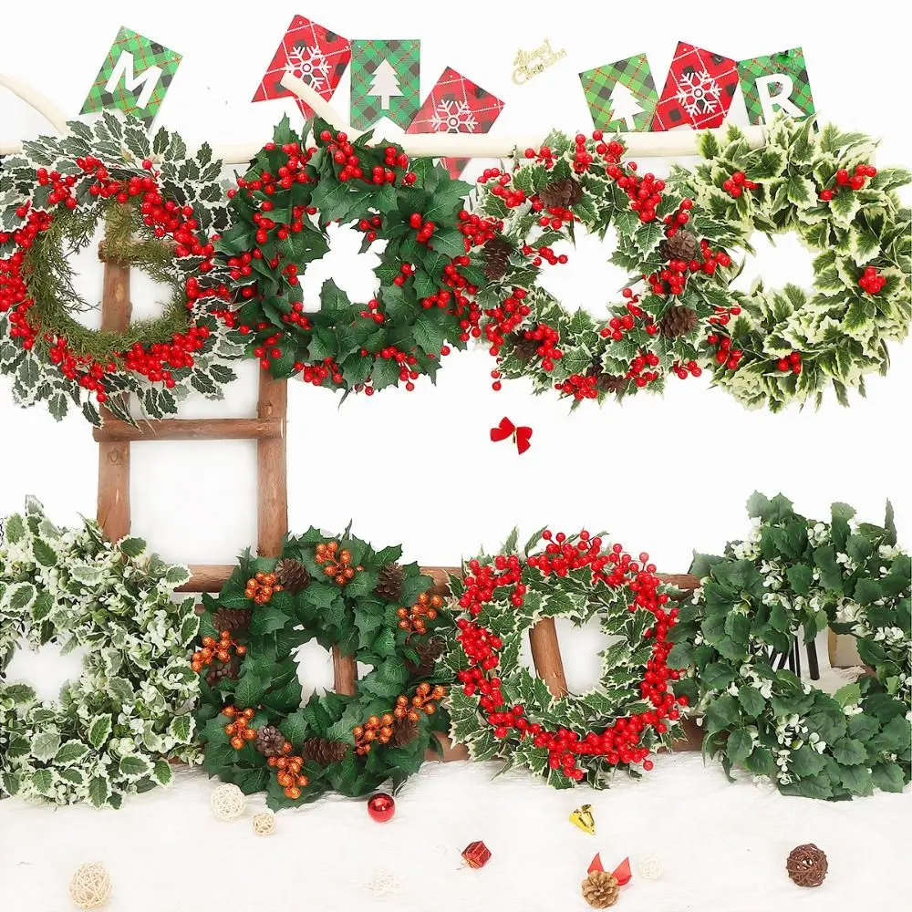 Зеленые листья падуба Рождественский венок сосновая шишка украшение для