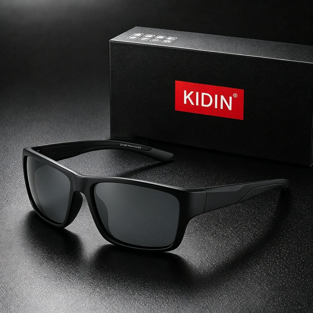 Фото Солнцезащитные очки KIDIN Wrap Square Polarized для мужчин и женщин, спортивный стиль, защита от УФ-излучения UV400, для мотоциклов, бега, скалолазания, повседневного использования №1