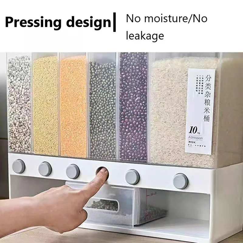 

1Pc Easy To Assemble 10L Barrel Rice Storage Box Wall Mounted Cereal Container Dry Food Dispenser Multifunctional Measuring Cup