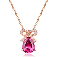 megin d rose gold bowknot red drop crystal luxury tourmaline stone pendant collar chains necklace for women wedding gift jewelry