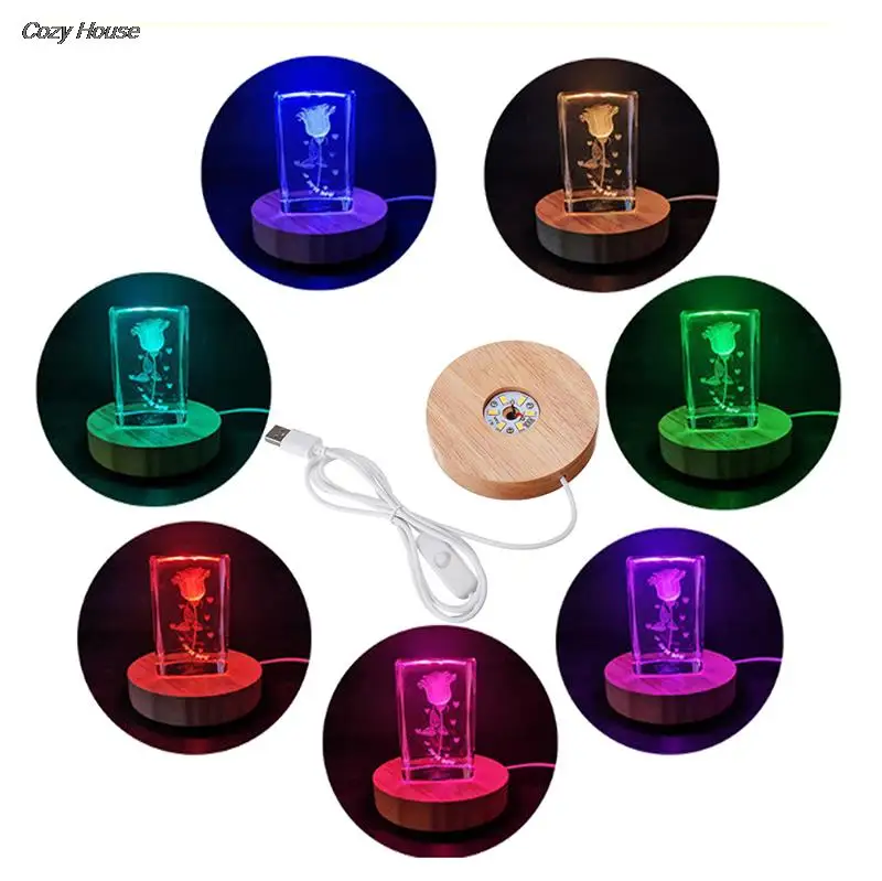 

3D LED Light Wooden Base Rechargeable Rotating Display Stand Lamp Holder Wooden Lamp Base Art Ornament New