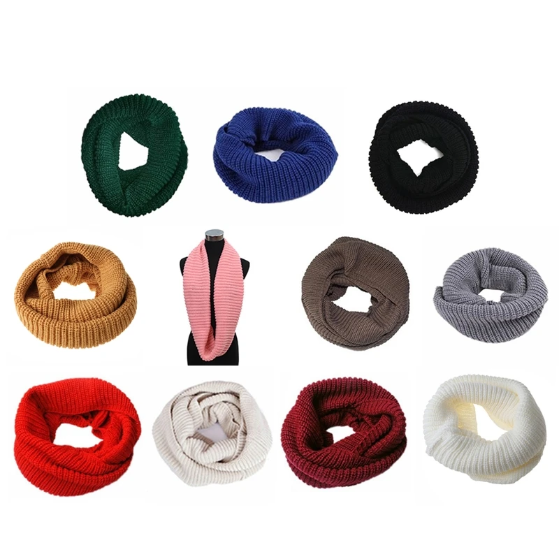 

Unisex Winter Warm for infinity 2 Circle Cable Knit Cowl Neck Long Scarf Shawl C