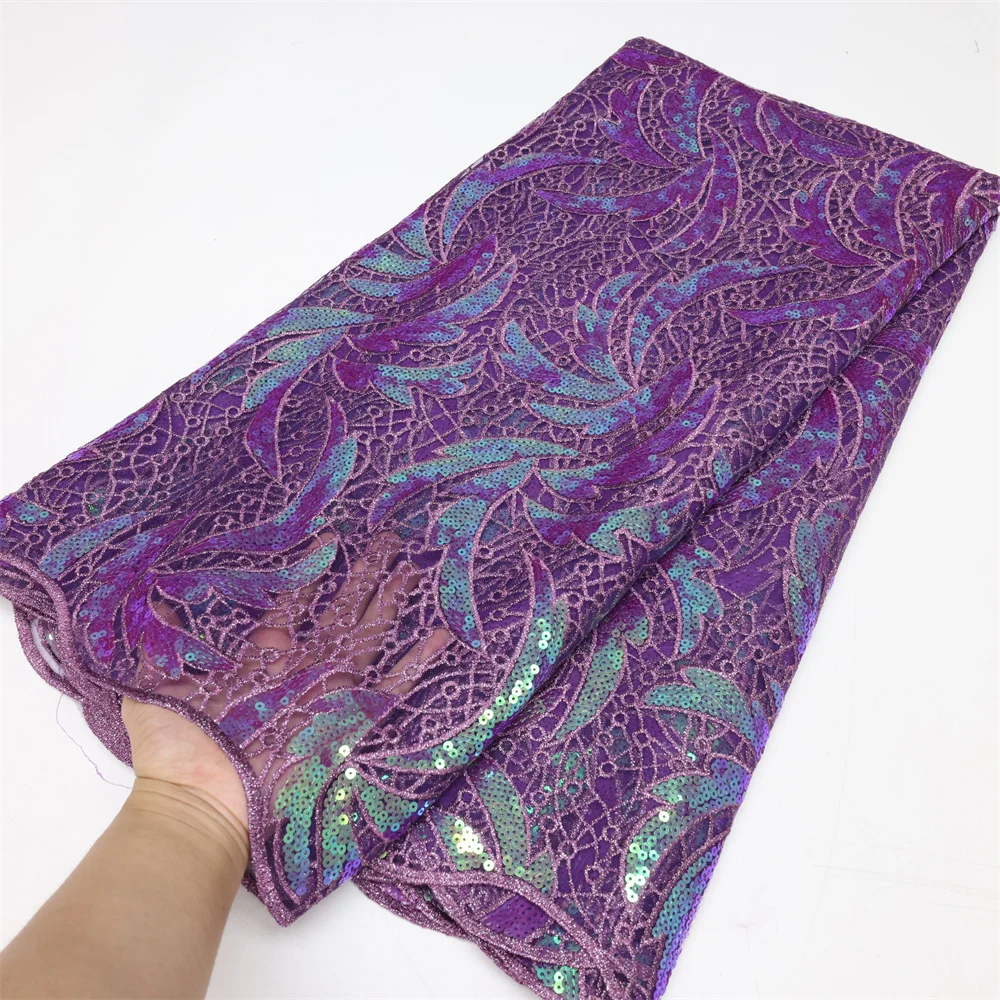 

Sequins Lace Fabric 5Yards High Quality Embroidery African Nigerian Tulle Lace Fabric For Diy Sew Dress Wedding Party LY1819