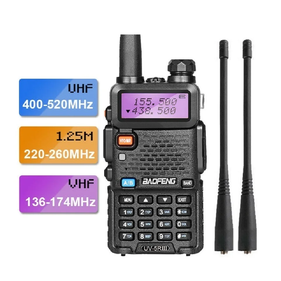 

2021 Baofeng UV-5R III Tri-Band Dual Antenna Walkie Talkie VHF 136-174Mhz/220-260Mhz&UHF 400-520Mhz Ham Radio Scanner UV5R UV 5R