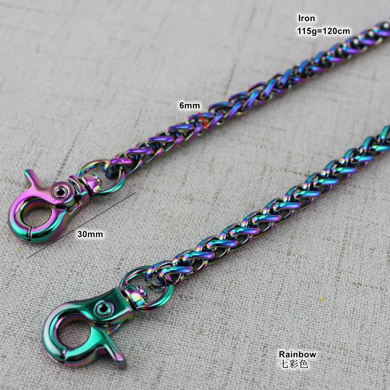Width 6mm rainbow  chain bags purses strap accessory factory quality plating cover wholesale