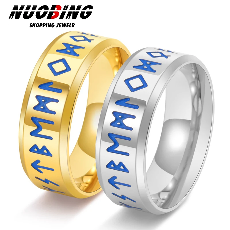 

Cool Luminous Viking Rune Fashion Retro Men's and Women's Glow Ring Stainless Steel Jewelry Party Birthday Gift Free Shipping