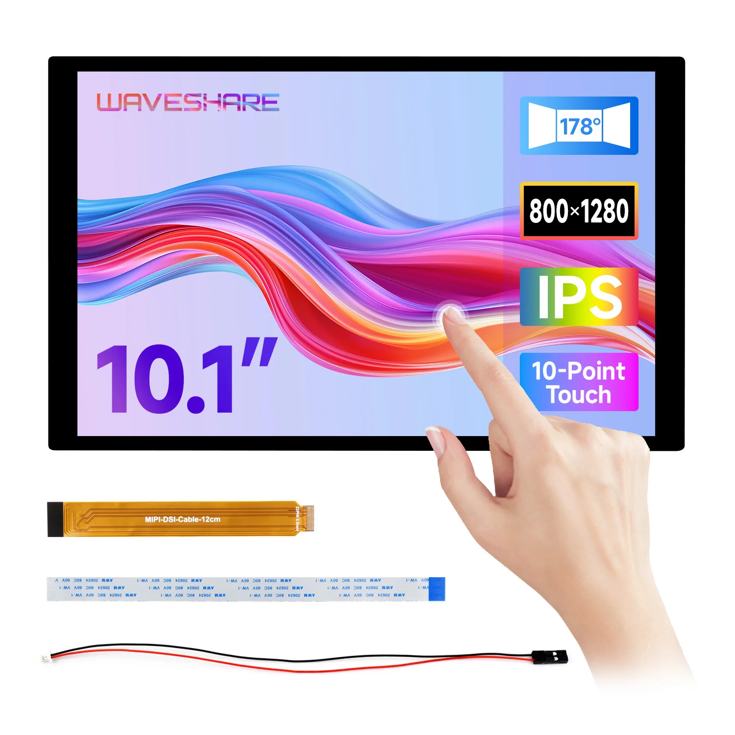 Waveshare 10.1inch IPS Capacitive Touch Display 800×1280 Optical Bonding Toughened Glass Panel for RK3576 RK3506 ESP32-P4