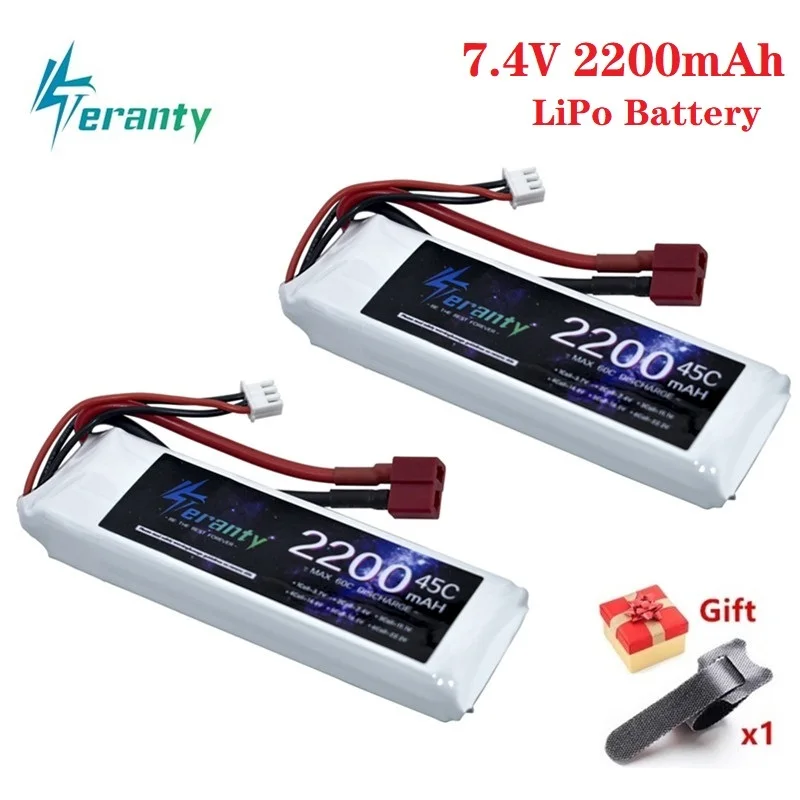 

7.4v 2200mAh LiPo Battery With T Plug For RC Quadcopter Helicopter Car Boat Drones Spare Parts 7.4V 2S 45C Battery With Charger
