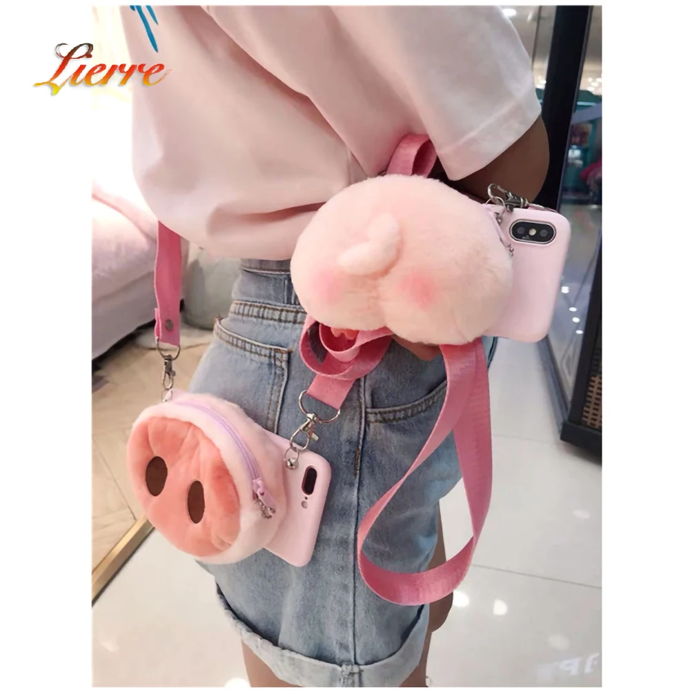 

Lierre Phone Case for iphone 13 12 11 Pro Max Coin Bag Attached Cell Phone Case for iphone XR X XS Max 6/7/8 Plus Diagonal Plush