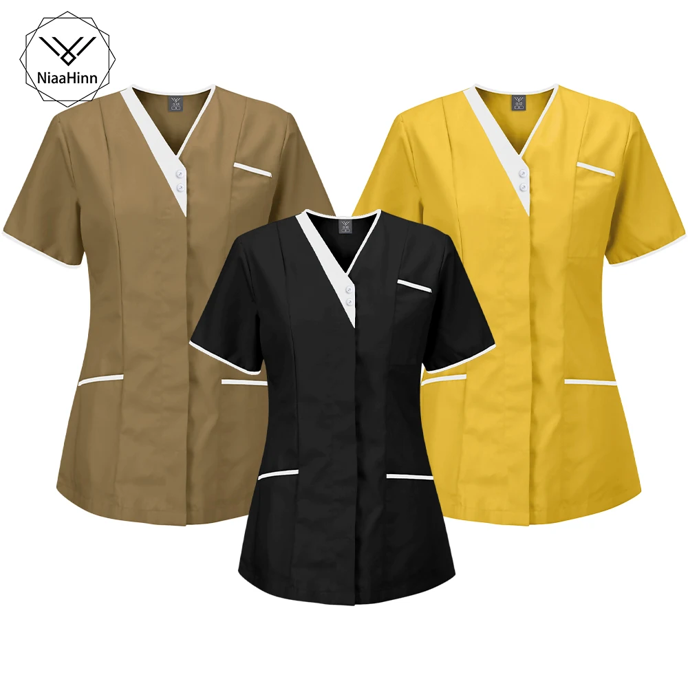 

Hospital Women Wear Scrubs Tops Medical Uniform Doctors Nursing Tops Solid Color Surgical Uniforms Nurse Blouse Oversize 7 Color