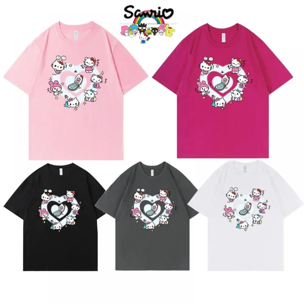 

New Cartoon Sanrio Hello Kitty Short Sleeve Sweet Giris Summer Pure Cotton Loose and Versatile T-Shirt Kawaii Half Sleeve Tops