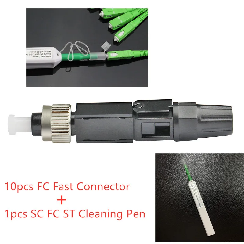 10 PCS SM Embedded FC UPC Fiber Optic Fast Connector FC adapter 0.3db with FC Connector Cleaner Cleaning Box Cleaning Tool