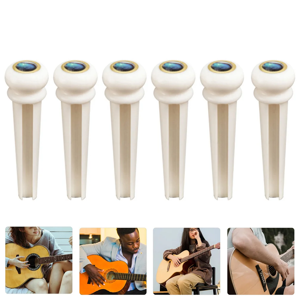 

6 Pcs Guitar String Nails Accessory Folk Replacement Part Accesorios Para Guitarra Beef Bone Bridge Peg Pins