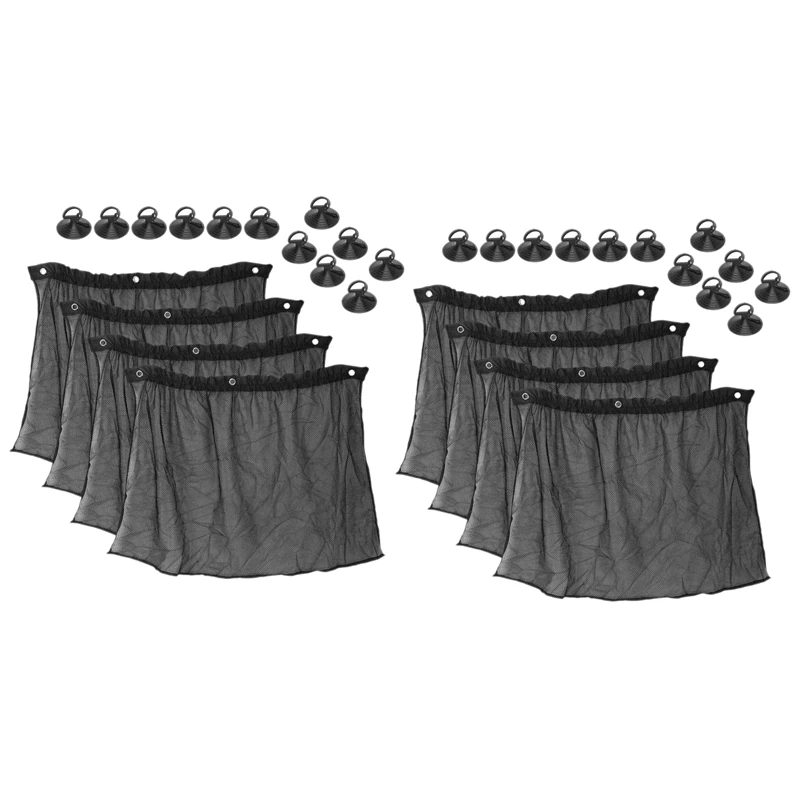 

8Pcs 75 X 50Cm Car Black Mesh Sunscreen Suction Cup Side Window Curtain