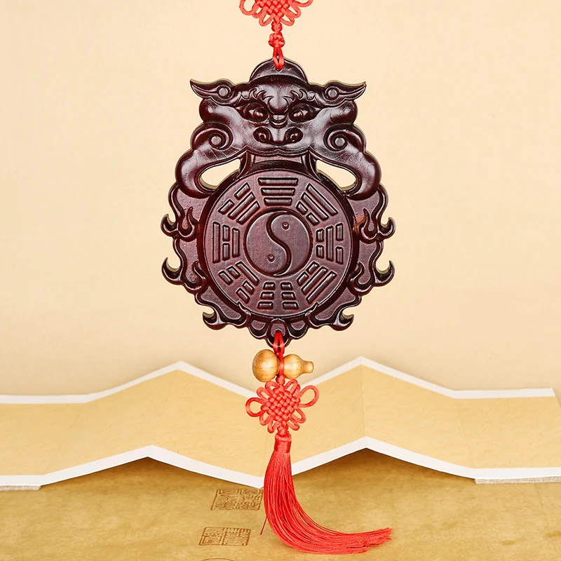 Mahogany beast head gossip mirror pendant wood carving feng shui toilet door to bedroom kitchen decorations |