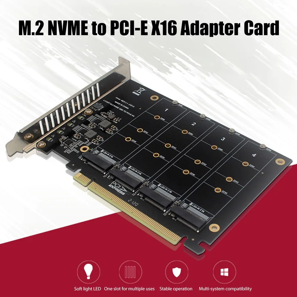 

M.2 NVME to PCI-E X16 Adapter Card with Four M.2 M-Key PH44 NVME 4 Disk Array Expansion Card for 2230/2242/2260/2280 SSD