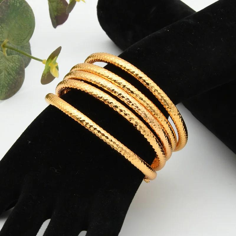 Luxury Middle East Dubai Bride 24K Imitation Gold Bracelet Ethiopia India Women's Wedding Bangle Jewelry Wholesale