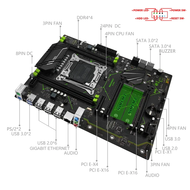MACHINIST MR9A X99 Motherboard LGA 2011-3 Support Xeon E5 2667 2666 V3 V4 Series CPU Processor DDR4 ECC RAM NVME M.2 SATA 3.0 2