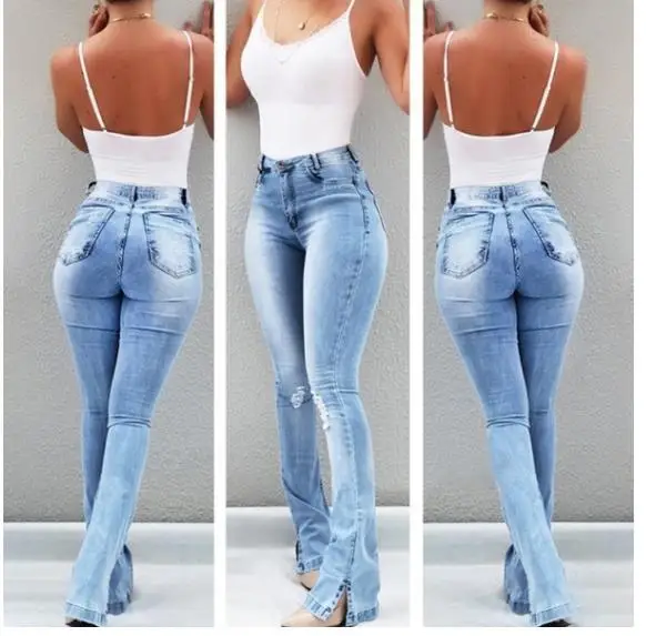 Ripped Jeans For Women Pants New 2022 High Waist Female Boyfriend Bell Bottom Denim Flare Mom Jeans Skinny Jeans