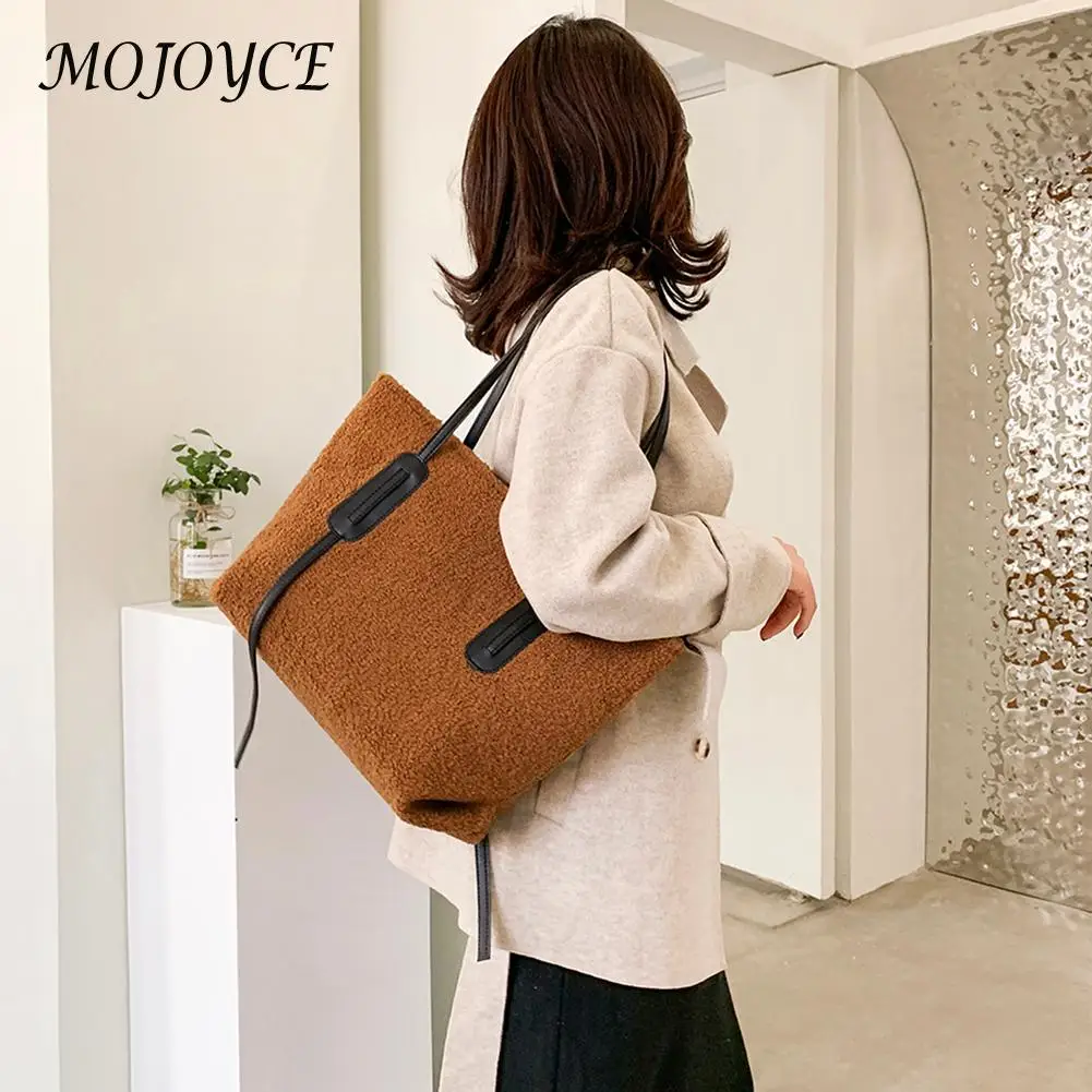 

Youth Ladies Simple Versatile Bag Autumn Shoulder Bags Women Lady Vintage Handbags Winter Soft Plush Travel Totes