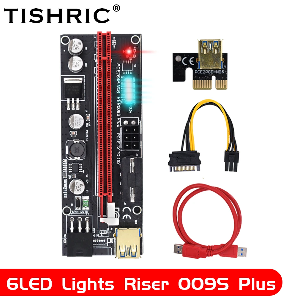 1-10 шт. TISHRIC PCIE Riser 009S Plus PCI-E 16x карта 6 светодиодных индикаторов видеокарта Райзер GPU