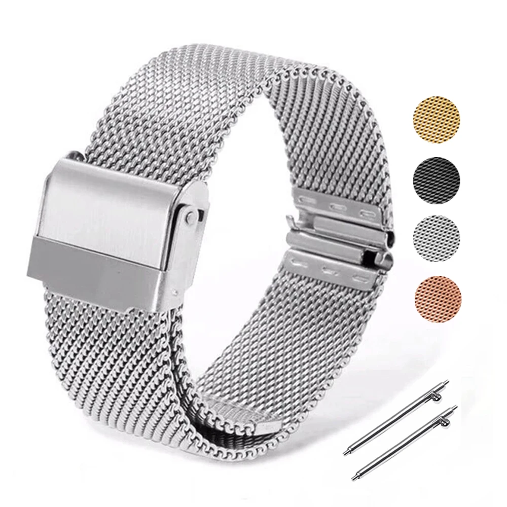 

Stainless Steel Watch Strap for Seiko Smartwatch Dual Safety Buckle Woven Mesh Wristband 12/14/16/17/18/19/20/21/22/23/24mm Belt