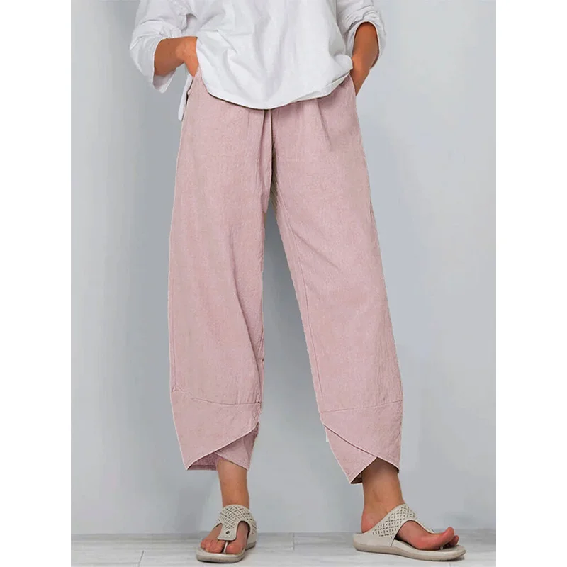 

Y2k Pants Women's Cotton Linen Are Loose Comfortable, With Elastic Waistband And A Retro Solid Casual Pocket. Wide Leg Trousers