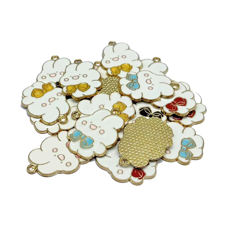 

Cute Cartoon Colorful Bow White Rabbit DIY Alloy Enamel Accessories Bracelet Earrings Keychain Small Pendant Jewelry Making