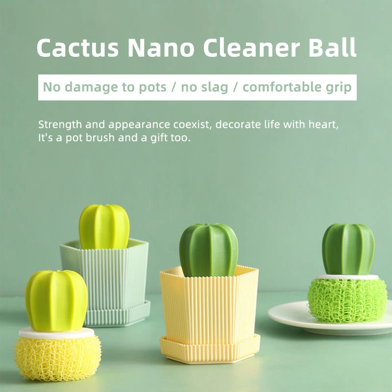 

Obelix New Creative Cactus Pot Brush Mini Nano Cleaning Ball Scrubber Scouring Pad For Wash Dishes Pan Bowl Kitchen Accessories