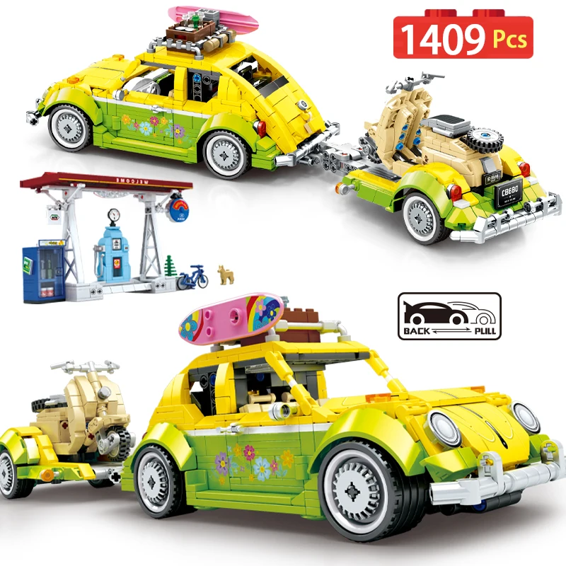 

1409pcs City Travel Car Gas Station Model Building Blocks Friends Motorcycle Vehicle Architecture Bricks Toys For Children Gifts