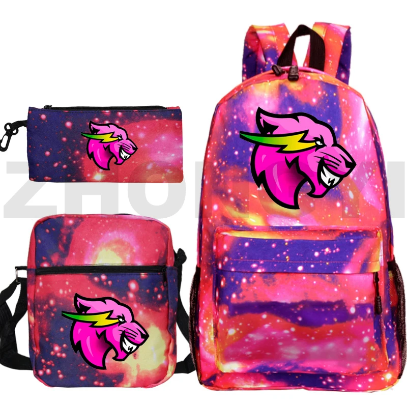 

Kawaii Big School Bags for Girls 3 Pcs/Set Cartoon Mr Beast Lightning Cat Backpacks for Women Men Trend Urban Business Rucksack