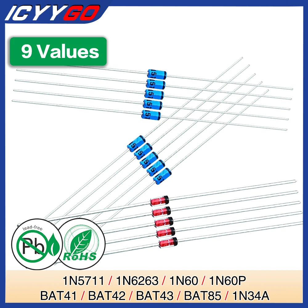 

BAT41 BAT42 BAT43 BAT85 1N34A 1N5711 1N6263 1N60 1N60P Small Signal Schottky Barrier Switching Diode Axial For TV AM FM Radio