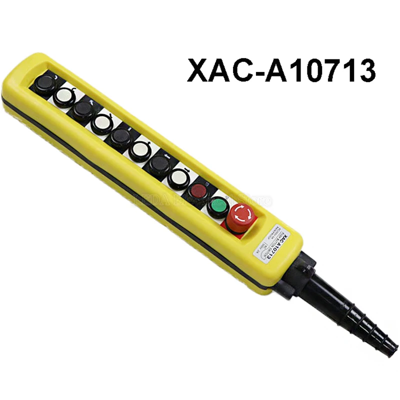 

1Pcs XAC-A10713 Waterproof Traffic Control Crane Button Switch Box for Hoist Up Down Left Right Emergency Stop Switch Yellow