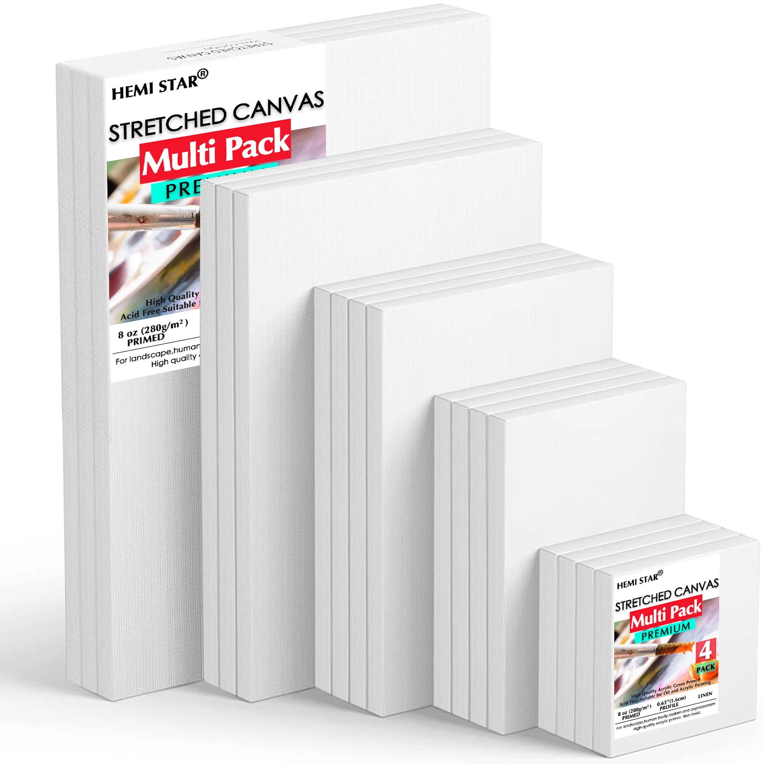 

4 Pack Stretched Canvases for Painting Linen Blank Canvas Multi Size Artist Blank Canvas Boards for Painting 8 oz Gesso-Primed