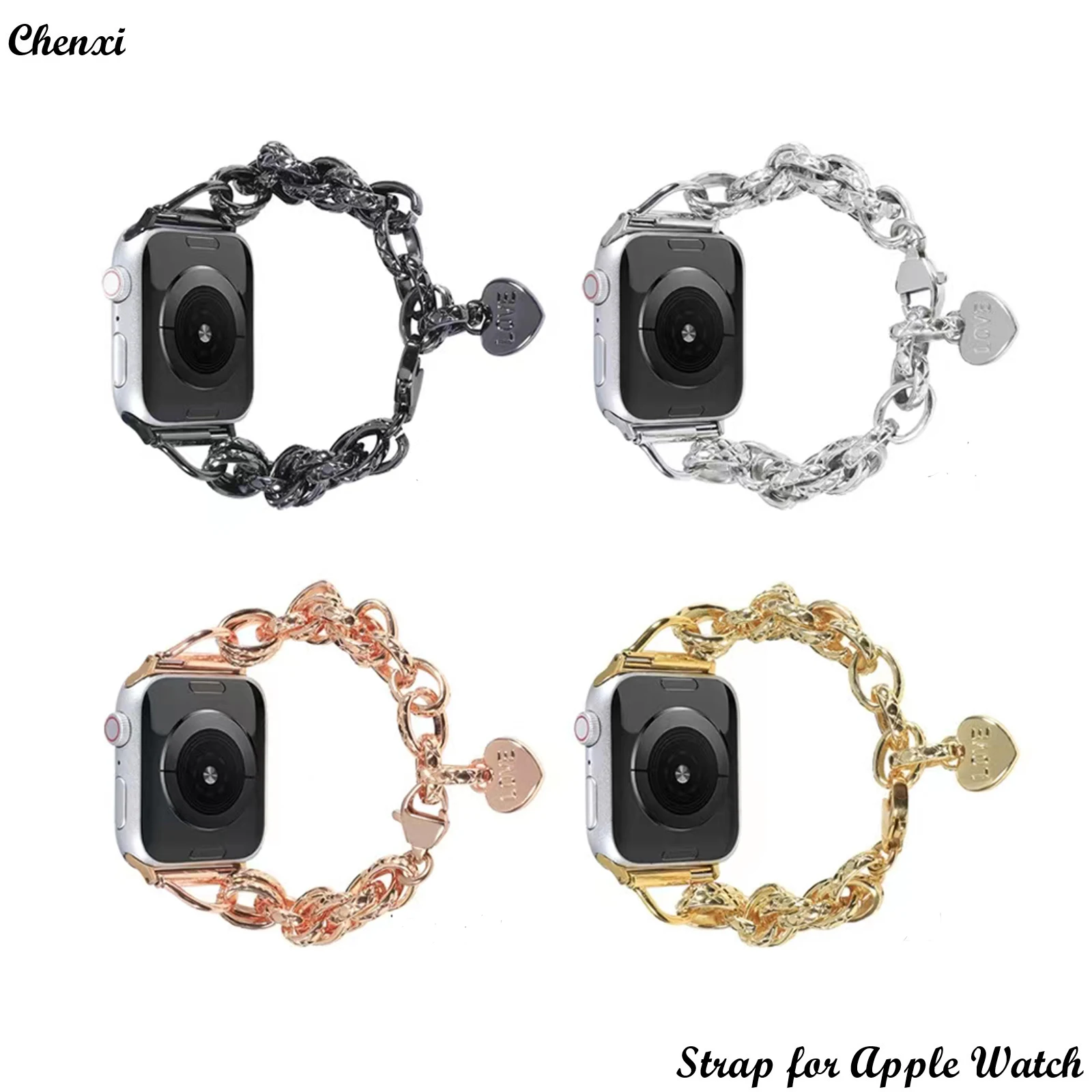 

Metal strap for Apple watch band fashion bracelet chain for iwatch87654321SE Love stainless steel strap for iwatch Ultra wrist